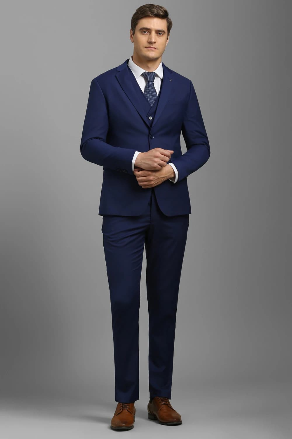 Men Navy Textured Formal Three Piece Suit | Louisphilippe Men Navy Textured Formal Three Piece Suit | Louisphilippe