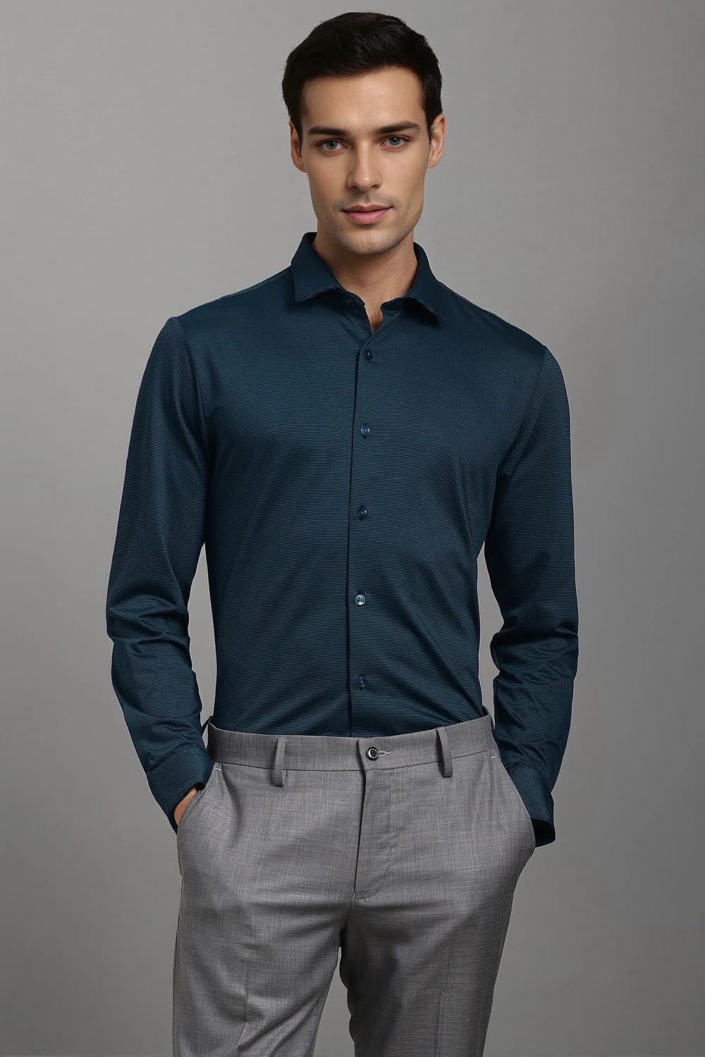 Men Blue Slim Fit Stripe Full Sleeves Formal Shirt | Louisphilippe Men Blue Slim Fit Stripe Full Sleeves Formal Shirt | Louisphilippe