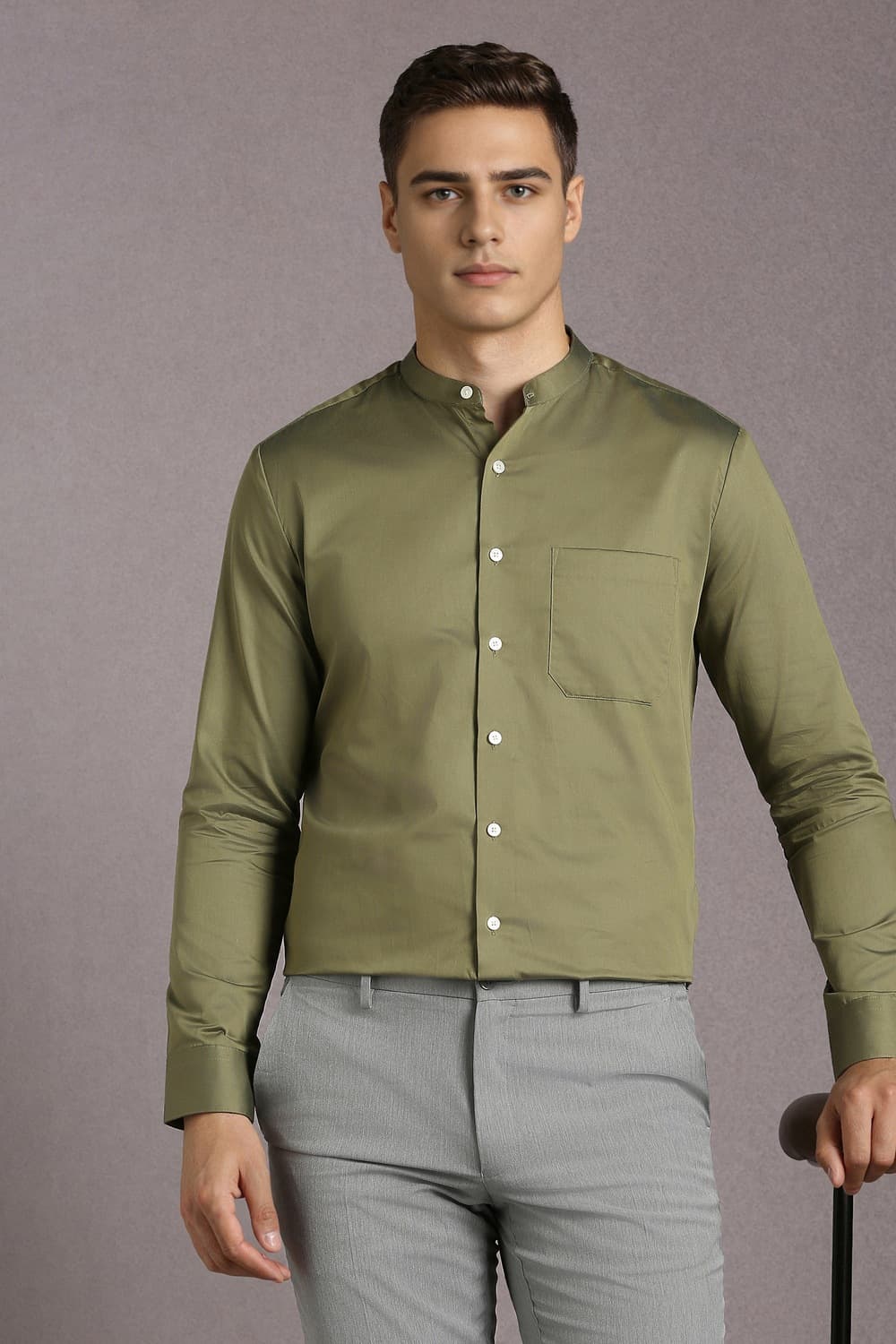 Men Olive Slim Fit Solid Full Sleeves Formal Shirt | Louisphilippe Men Olive Slim Fit Solid Full Sleeves Formal Shirt | Louisphilippe