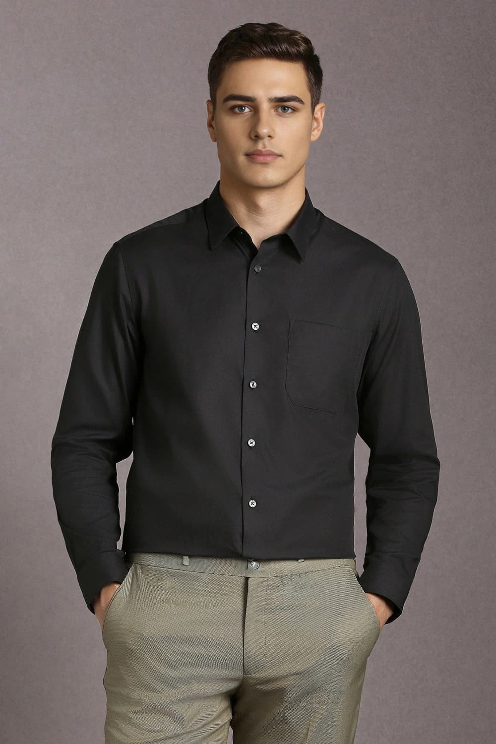 Men Black Classic Fit Textured Full Sleeves Formal Shirt | Louisphilippe Men Black Classic Fit Textured Full Sleeves Formal Shirt | Louisphilippe