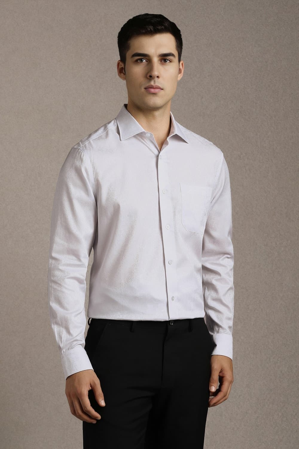 Men Grey Classic Fit Print Full Sleeves Formal Shirt | Louisphilippe Men Grey Classic Fit Print Full Sleeves Formal Shirt | Louisphilippe