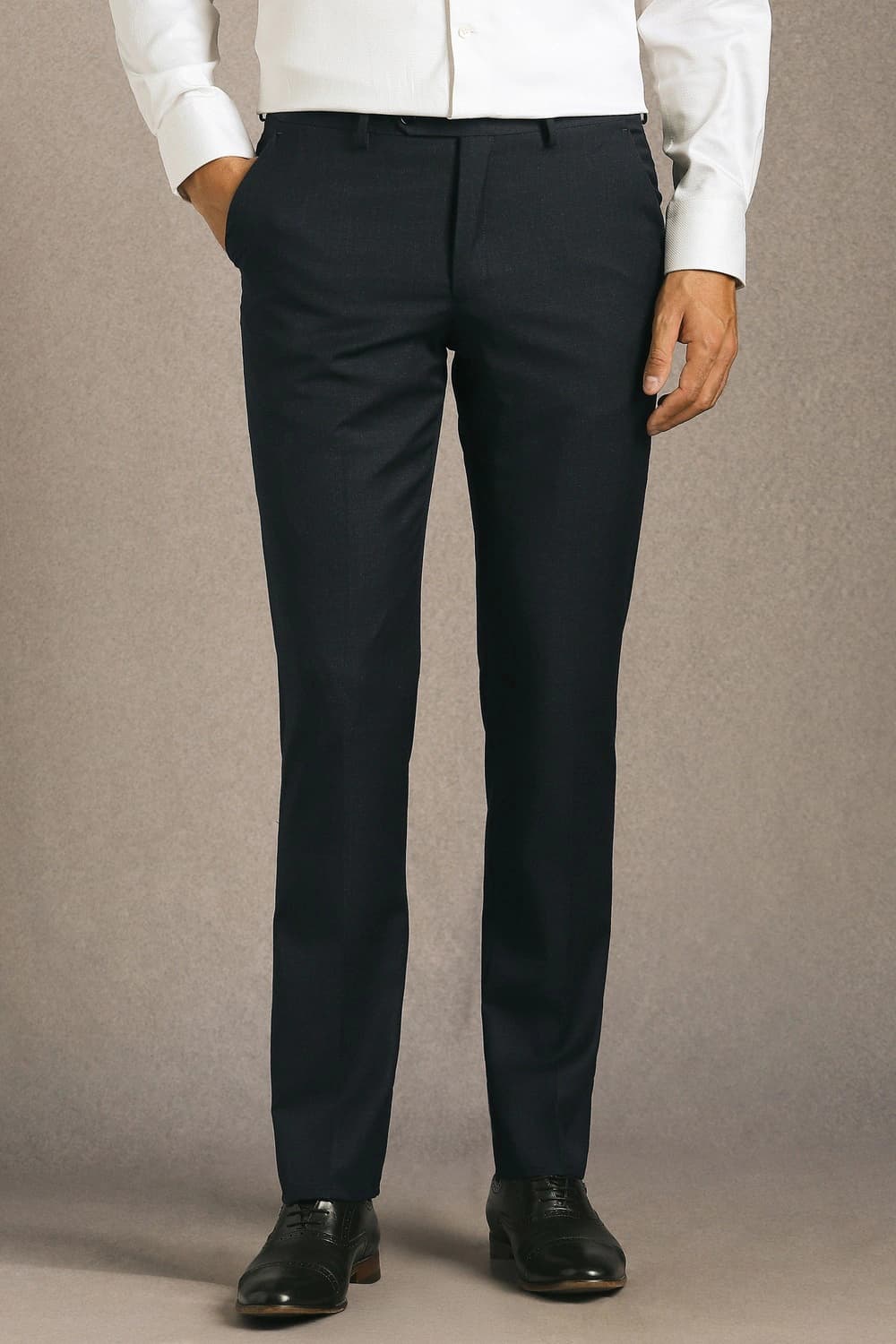 Men Navy Slim Fit Solid Flat Front Formal Trousers | Louisphilippe Men Navy Slim Fit Solid Flat Front Formal Trousers | Louisphilippe