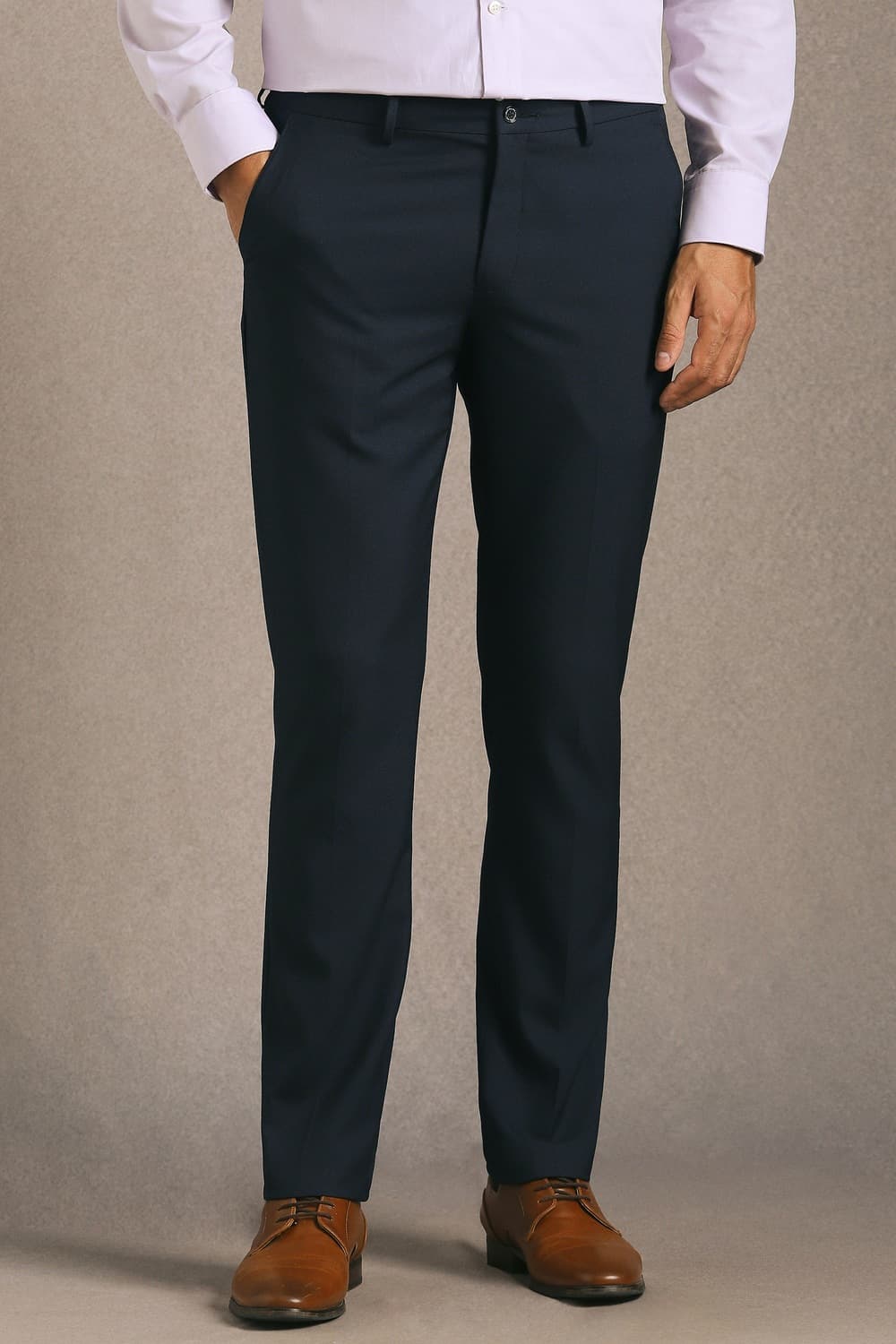 Men Navy Slim Fit Solid Flat Front Formal Trousers | Louisphilippe Men Navy Slim Fit Solid Flat Front Formal Trousers | Louisphilippe