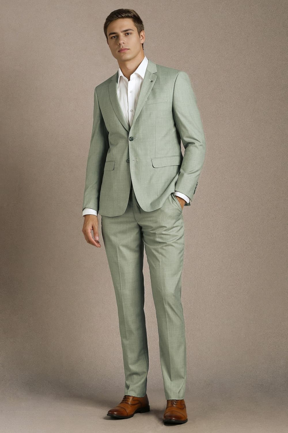 Men Green Solid Formal Two Piece Suit | Louisphilippe Men Green Solid Formal Two Piece Suit | Louisphilippe