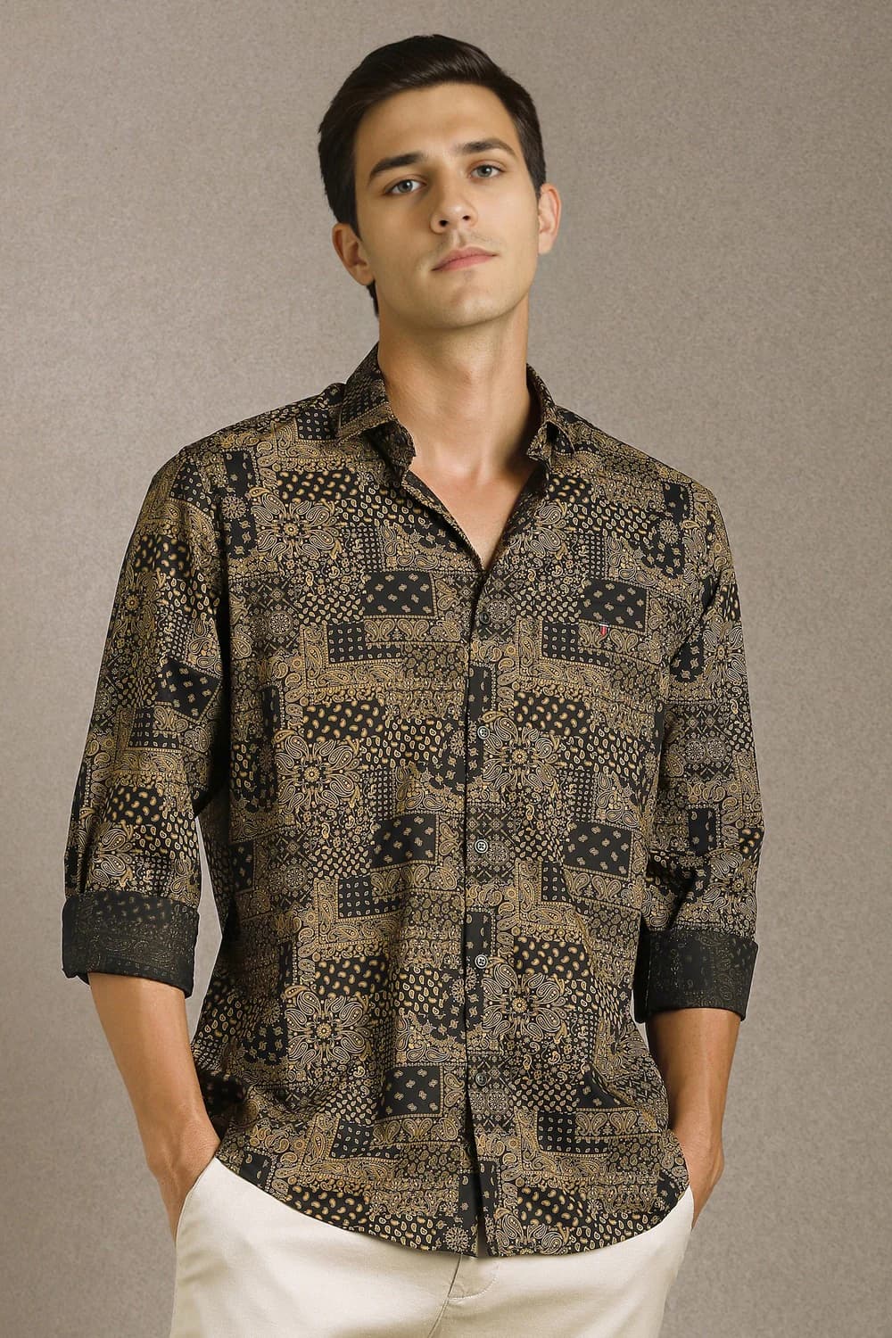 Men Black Print Full Sleeves Casual Shirt | Louisphilippe Men Black Print Full Sleeves Casual Shirt | Louisphilippe