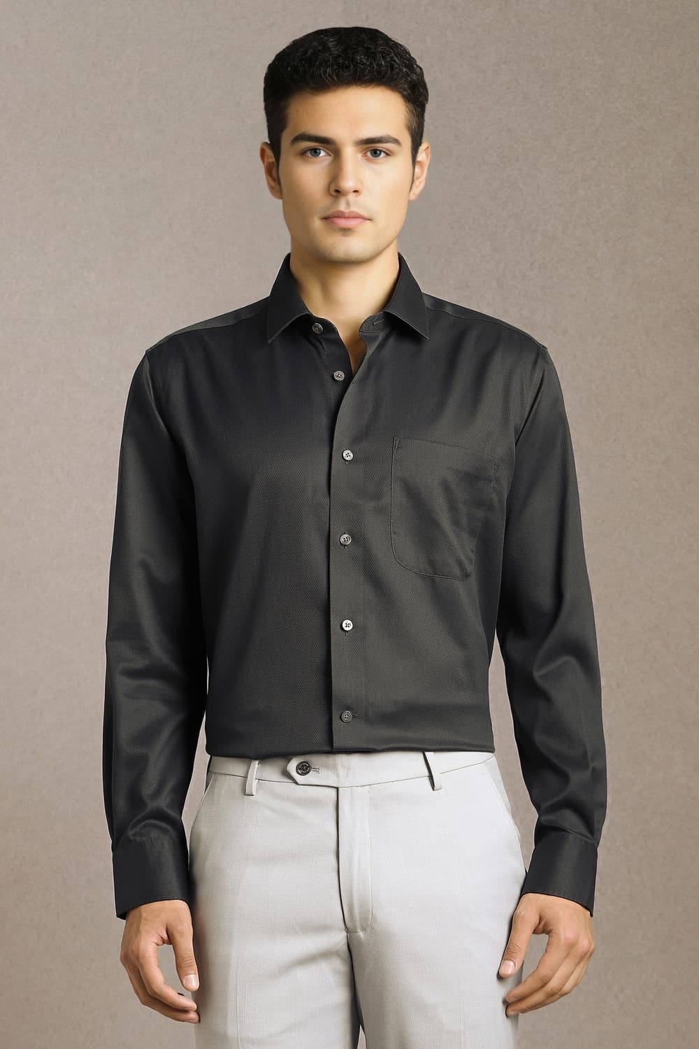 Men Black Classic Fit Textured Full Sleeves Formal Shirt | Louisphilippe Men Black Classic Fit Textured Full Sleeves Formal Shirt | Louisphilippe