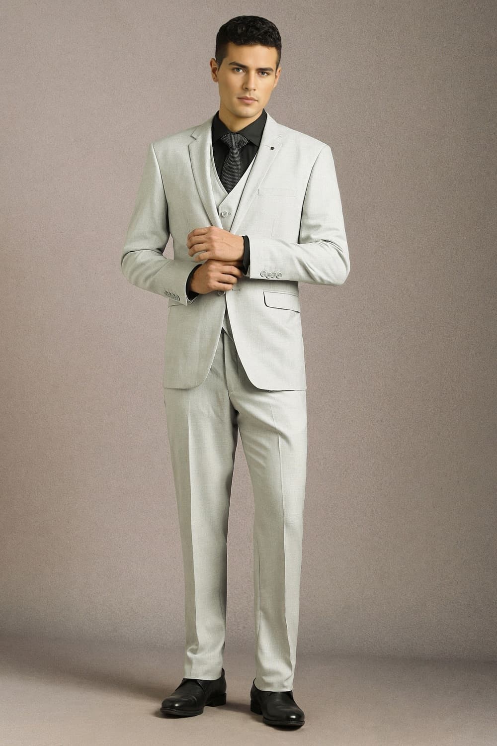 Men Grey Textured Formal Three Piece Suit | Louisphilippe Men Grey Textured Formal Three Piece Suit | Louisphilippe