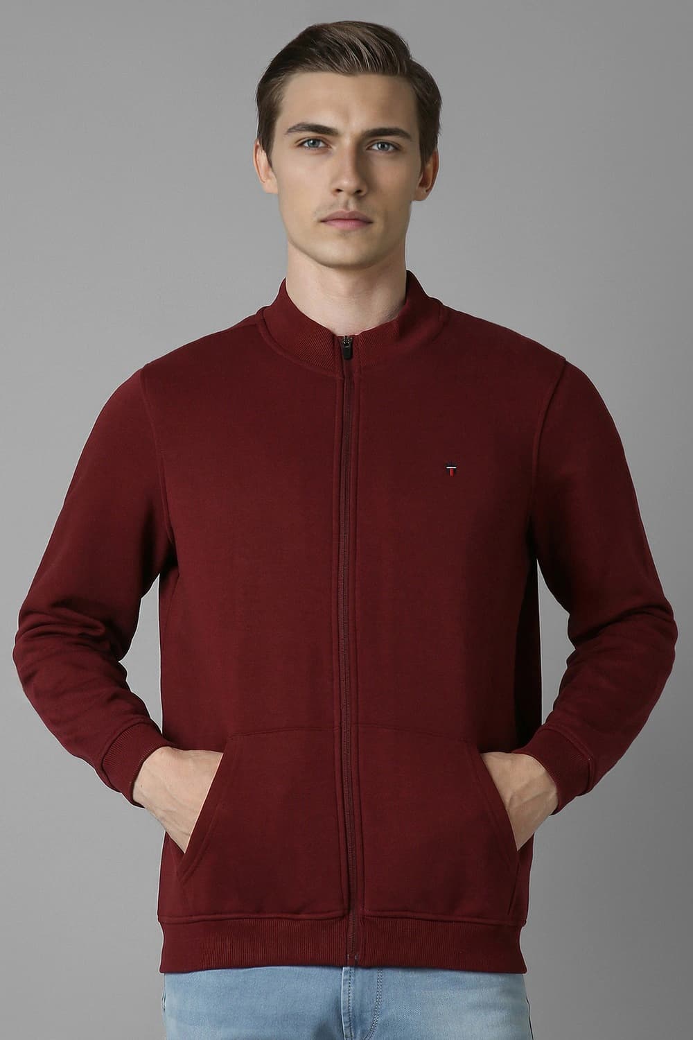 Men Casual Maroon Solid Sweatshirt | Louisphilippe Men Casual Maroon Solid Sweatshirt | Louisphilippe