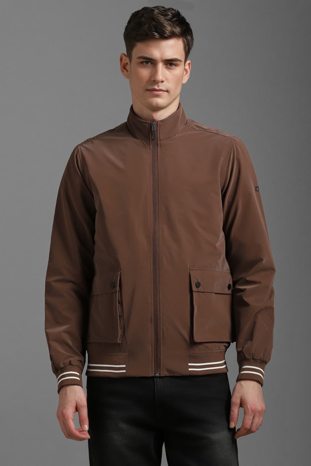 Men Casual Brown Solid Jacket | Louisphilippe Men Casual Brown Solid Jacket | Louisphilippe