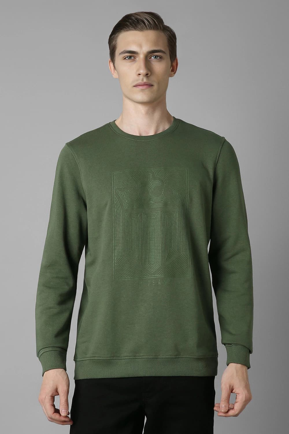 Men Casual Green Graphic Print Sweatshirt | Louisphilippe Men Casual Green Graphic Print Sweatshirt | Louisphilippe