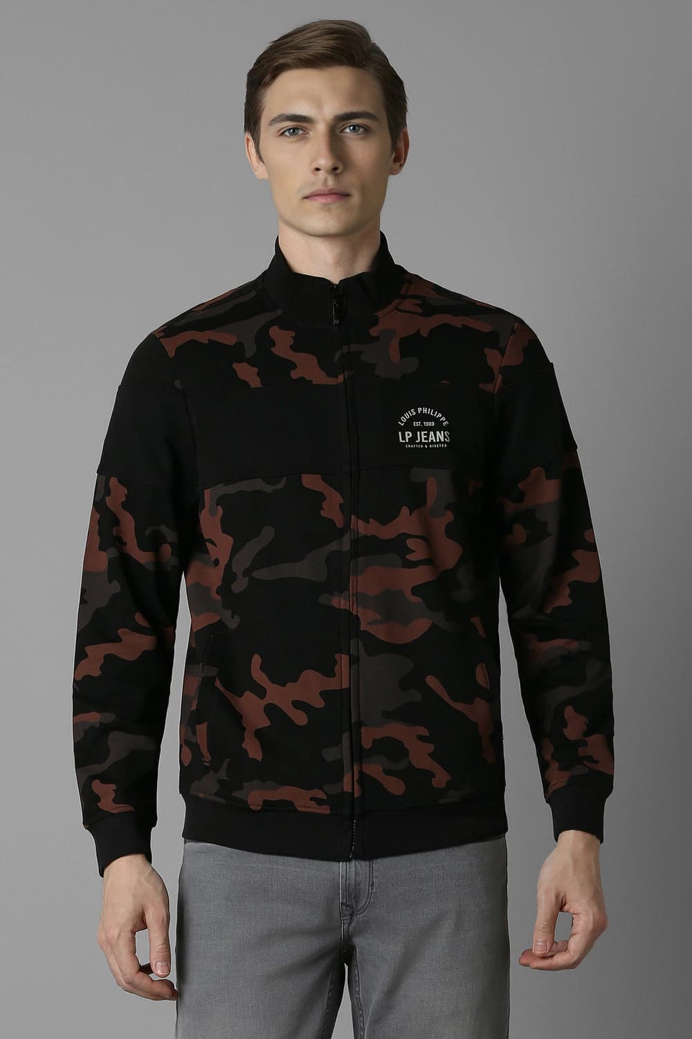 Men Casual Black Print Sweatshirt | Louisphilippe Men Casual Black Print Sweatshirt | Louisphilippe
