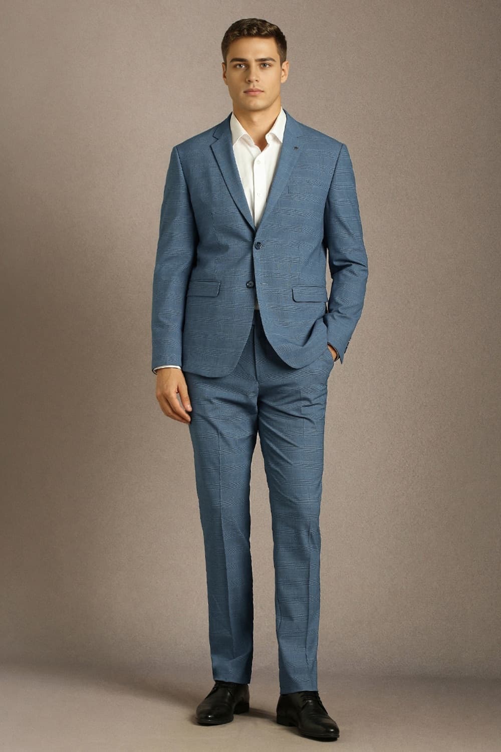 Men Blue Textured Formal Two Piece Suit | Louisphilippe Men Blue Textured Formal Two Piece Suit | Louisphilippe