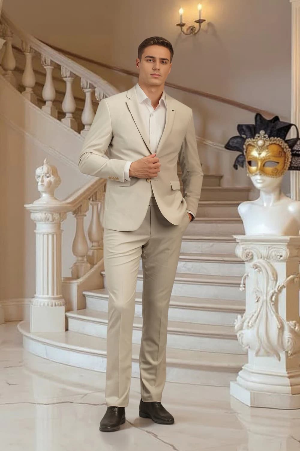 Men Beige Solid Formal Two Piece Suit | Louisphilippe Men Beige Solid Formal Two Piece Suit | Louisphilippe