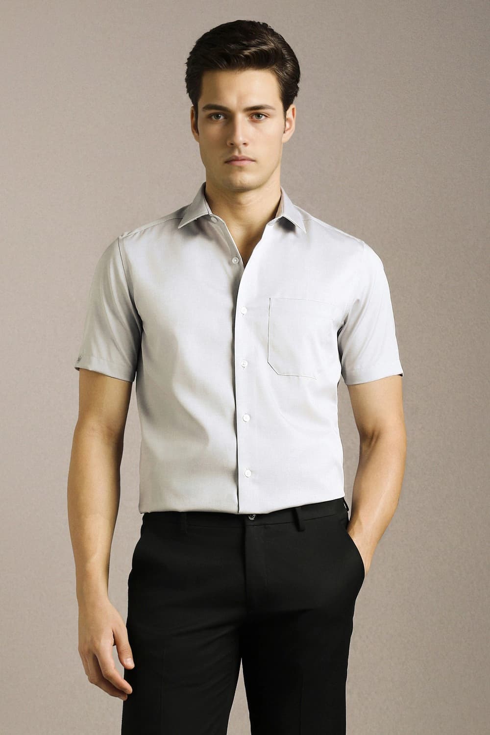 Men Grey Classic Fit Solid Half Sleeves Formal Shirt | Louisphilippe Men Grey Classic Fit Solid Half Sleeves Formal Shirt | Louisphilippe