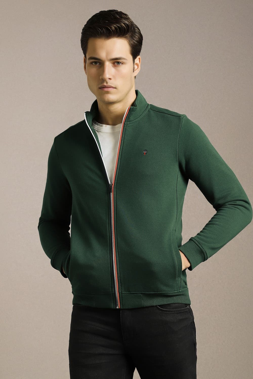 Men Casual Green Solid Sweatshirt | Louisphilippe Men Casual Green Solid Sweatshirt | Louisphilippe