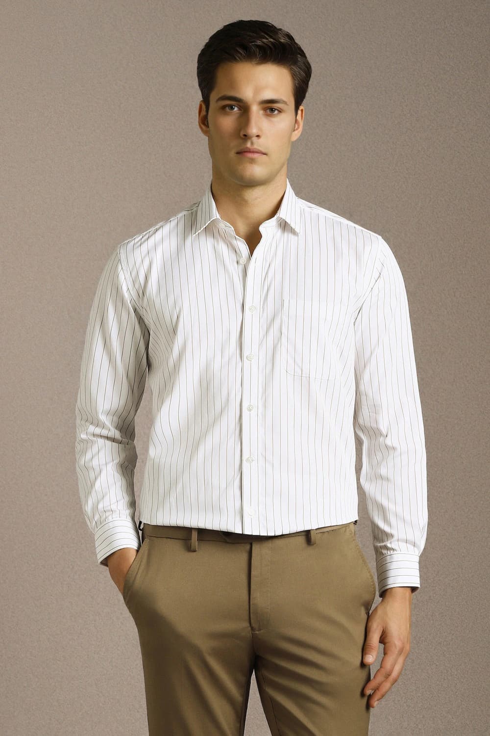 Men White Classic Fit Stripe Full Sleeves Formal Shirt | Louisphilippe Men White Classic Fit Stripe Full Sleeves Formal Shirt | Louisphilippe
