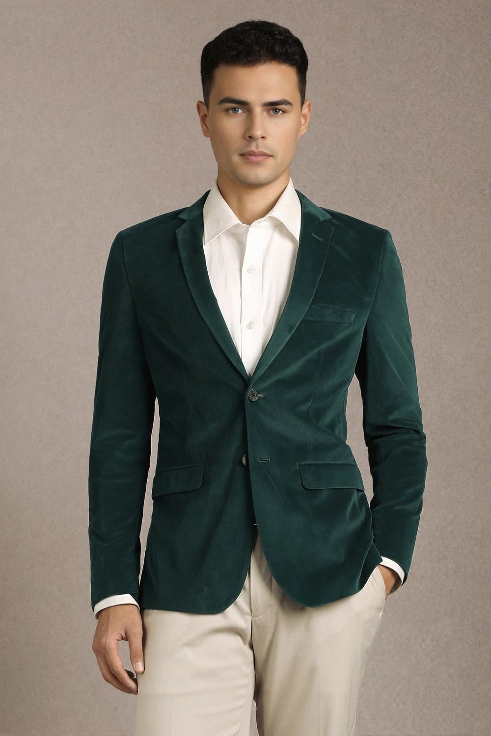 Men Green Super Slim Fit Solid Casual Blazer | Louisphilippe Men Green Super Slim Fit Solid Casual Blazer | Louisphilippe