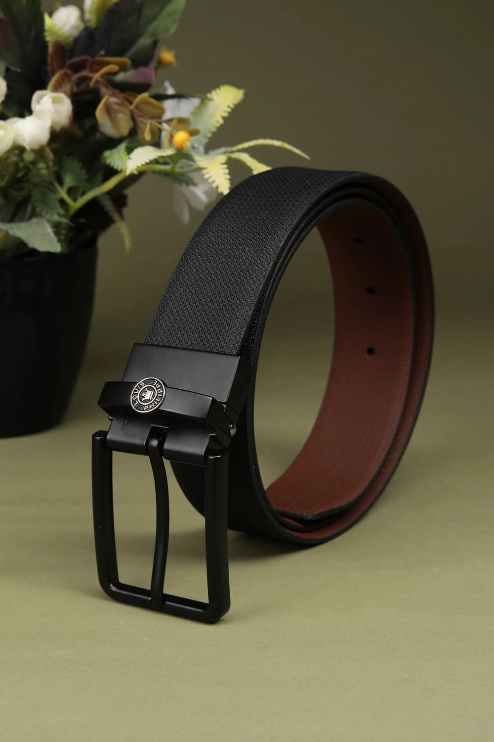 Men Black Textured Leather Formal Belt | Louisphilippe Men Black Textured Leather Formal Belt | Louisphilippe