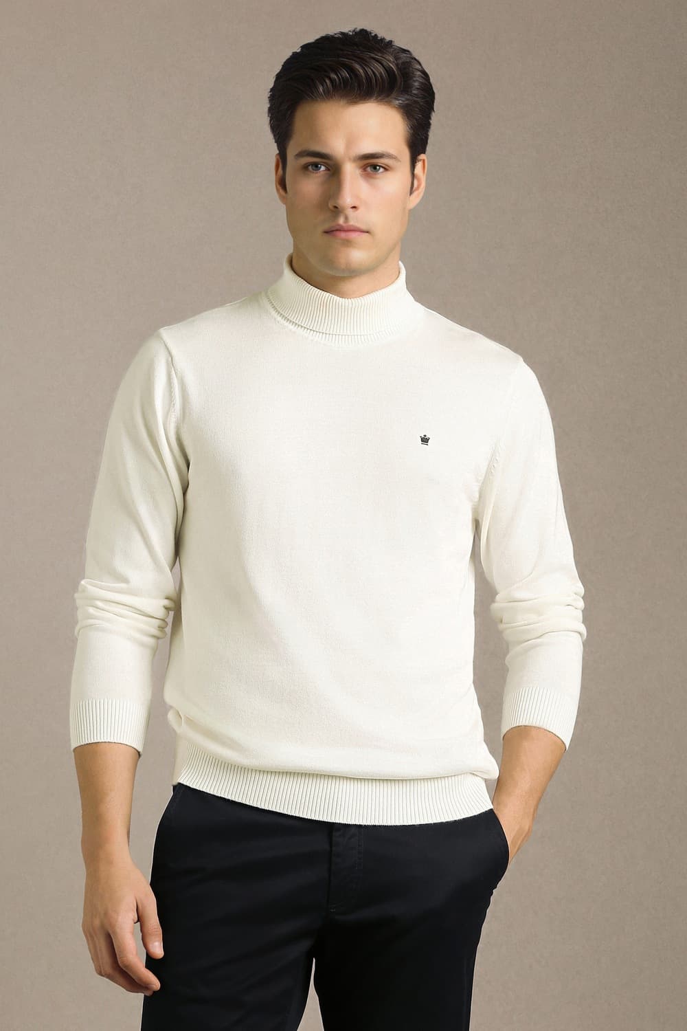 Men White Solid Turtle Neck Full Sleeves Sweater | Louisphilippe Men White Solid Turtle Neck Full Sleeves Sweater | Louisphilippe