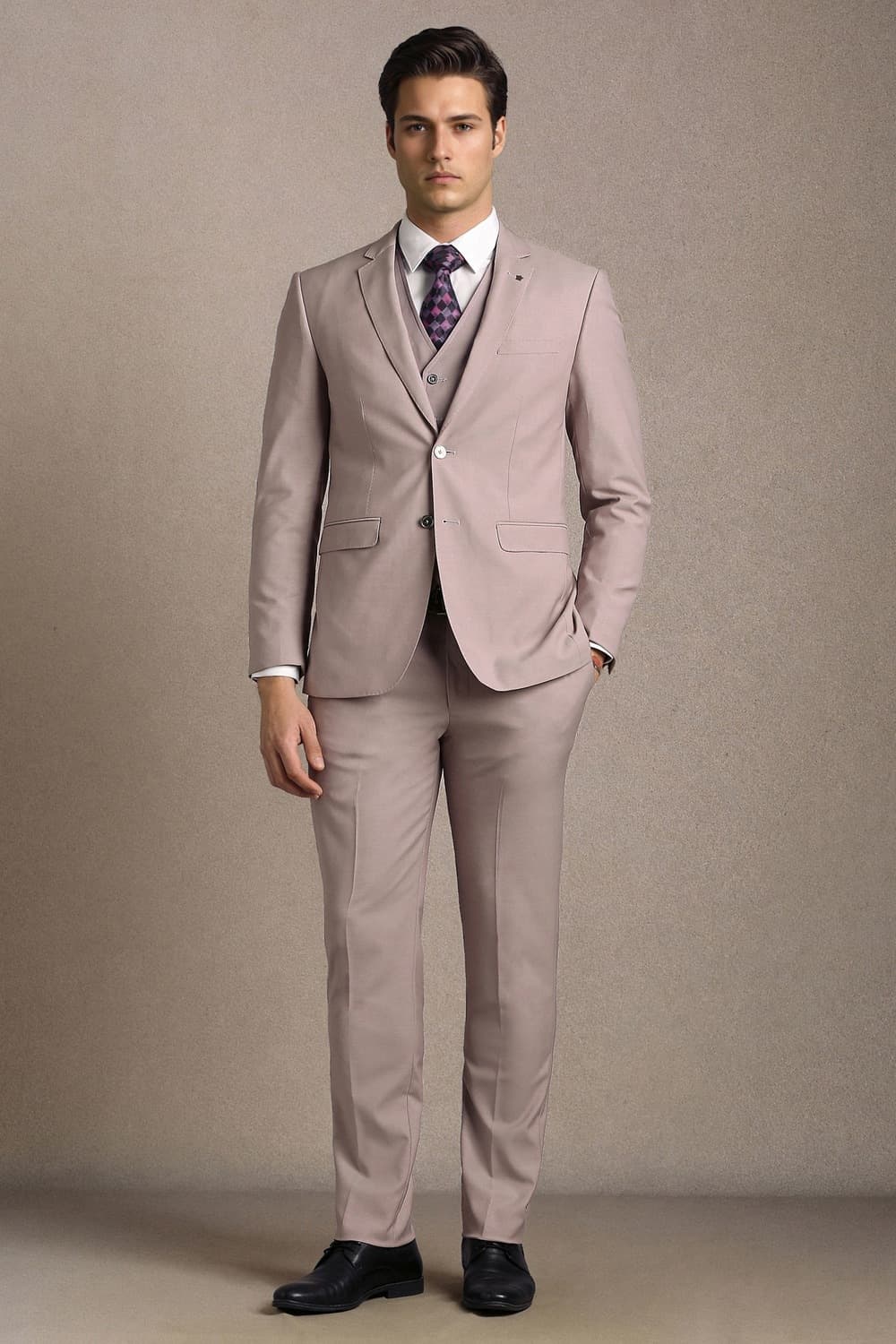 Men Lilac Solid Formal Three Piece Suit | Louisphilippe Men Lilac Solid Formal Three Piece Suit | Louisphilippe