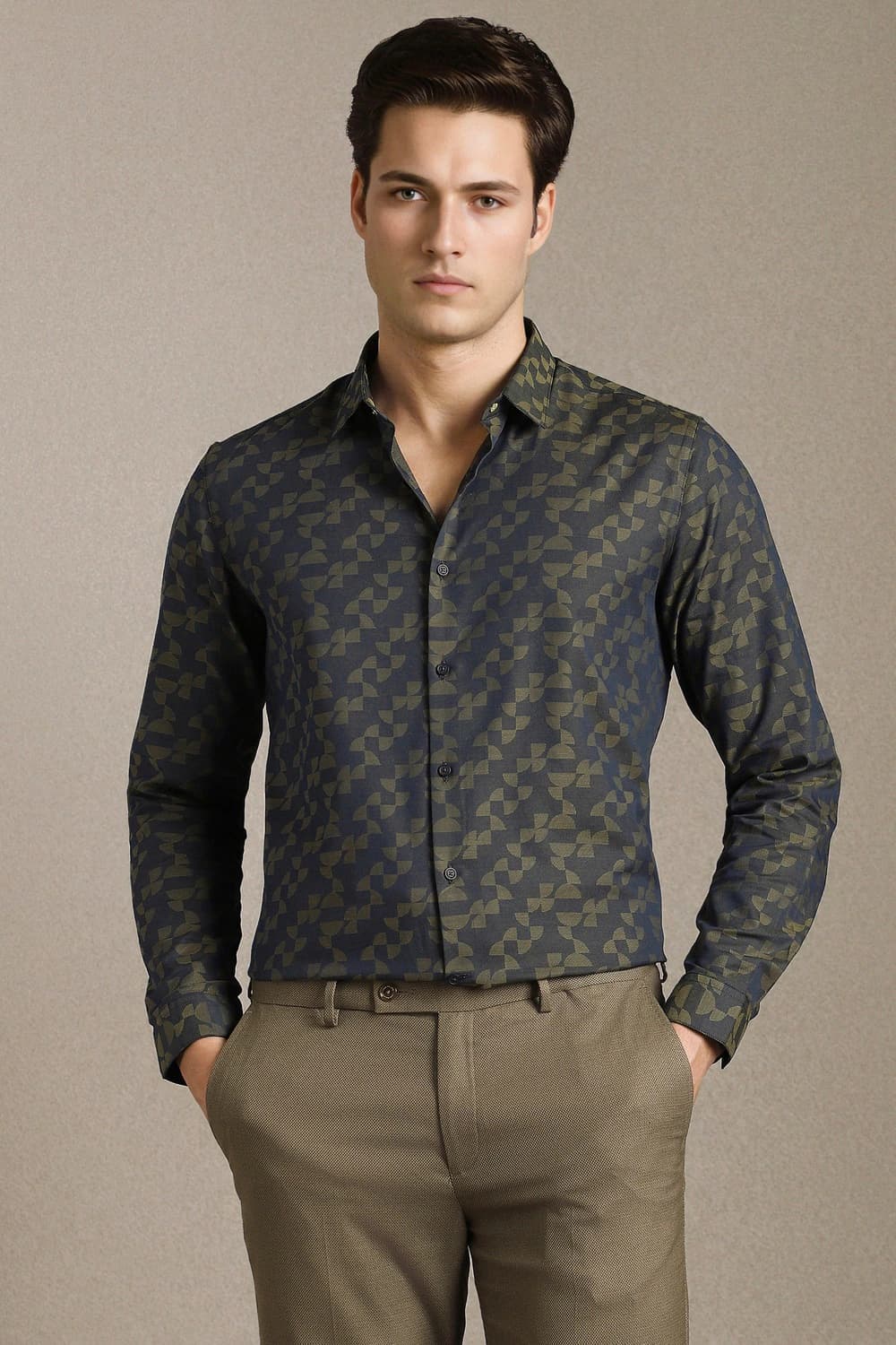 Men Navy Print Full Sleeves Casual Shirt | Louisphilippe Men Navy Print Full Sleeves Casual Shirt | Louisphilippe