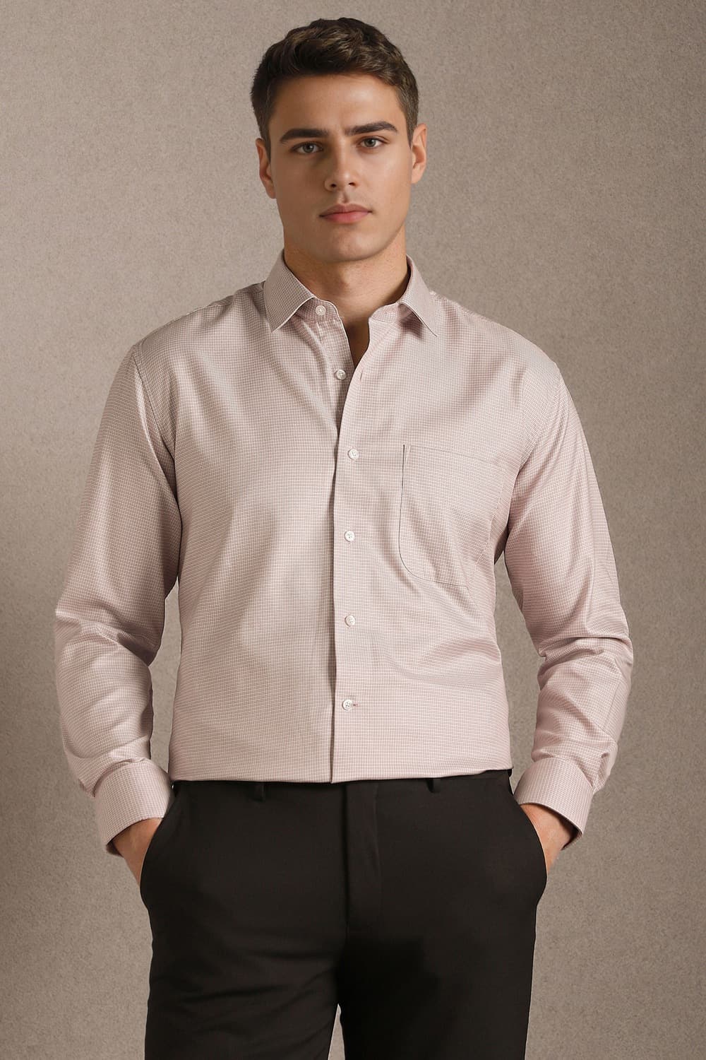 Men Pink Classic Fit Print Full Sleeves Formal Shirt | Louisphilippe Men Pink Classic Fit Print Full Sleeves Formal Shirt | Louisphilippe