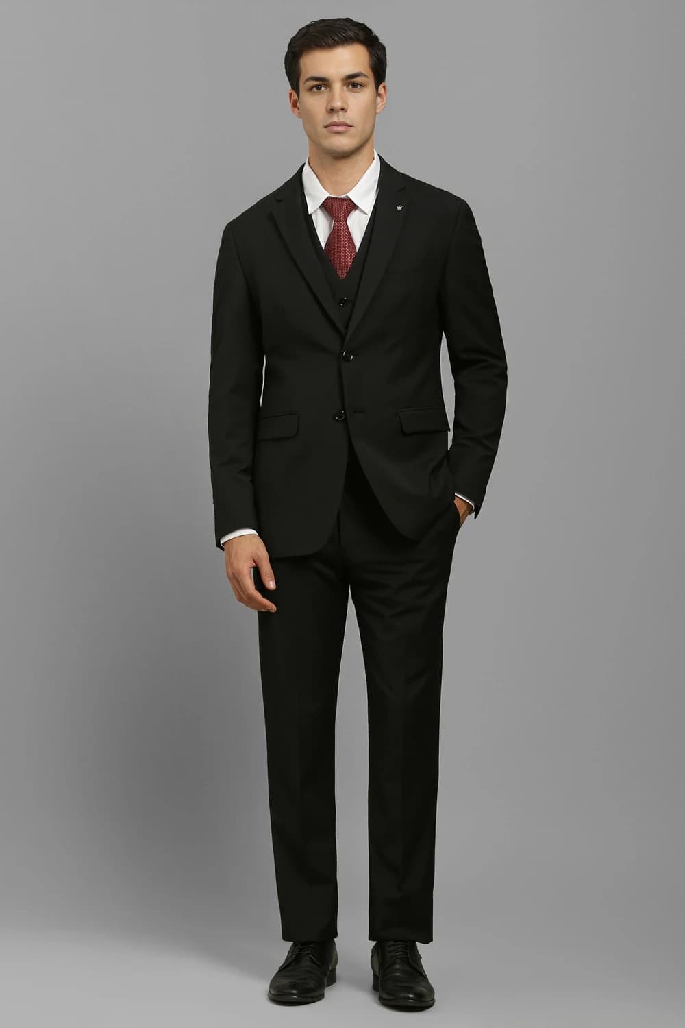 Men Black Solid Formal Three Piece Suit | Louisphilippe Men Black Solid Formal Three Piece Suit | Louisphilippe