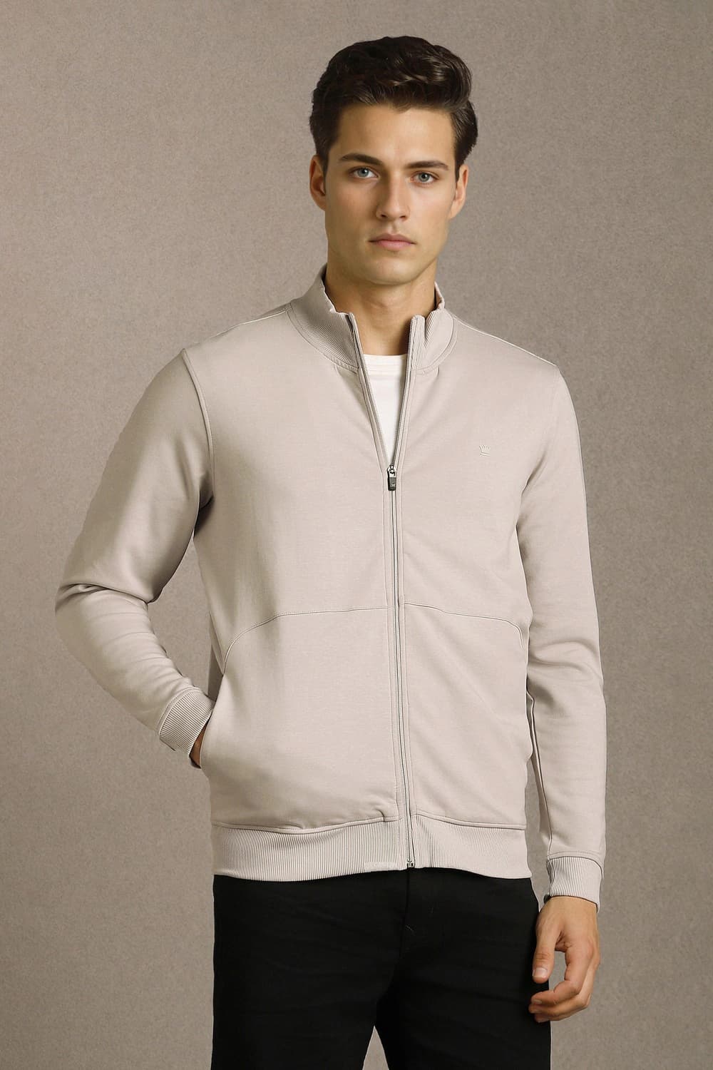 Men Casual Beige Solid Sweatshirt | Louisphilippe Men Casual Beige Solid Sweatshirt | Louisphilippe