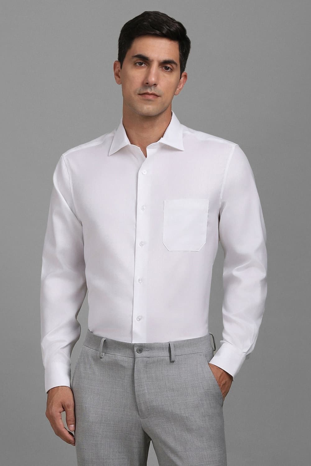 Men White Classic Fit Textured Full Sleeves Formal Shirt | Louisphilippe Men White Classic Fit Textured Full Sleeves Formal Shirt | Louisphilippe