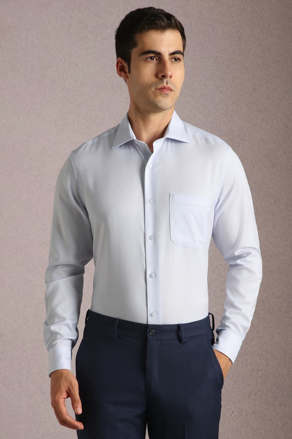 Men Light Blue Classic Fit Solid Full Sleeves Formal Shirt | Louisphilippe Men Light Blue Classic Fit Solid Full Sleeves Formal Shirt | Louisphilippe