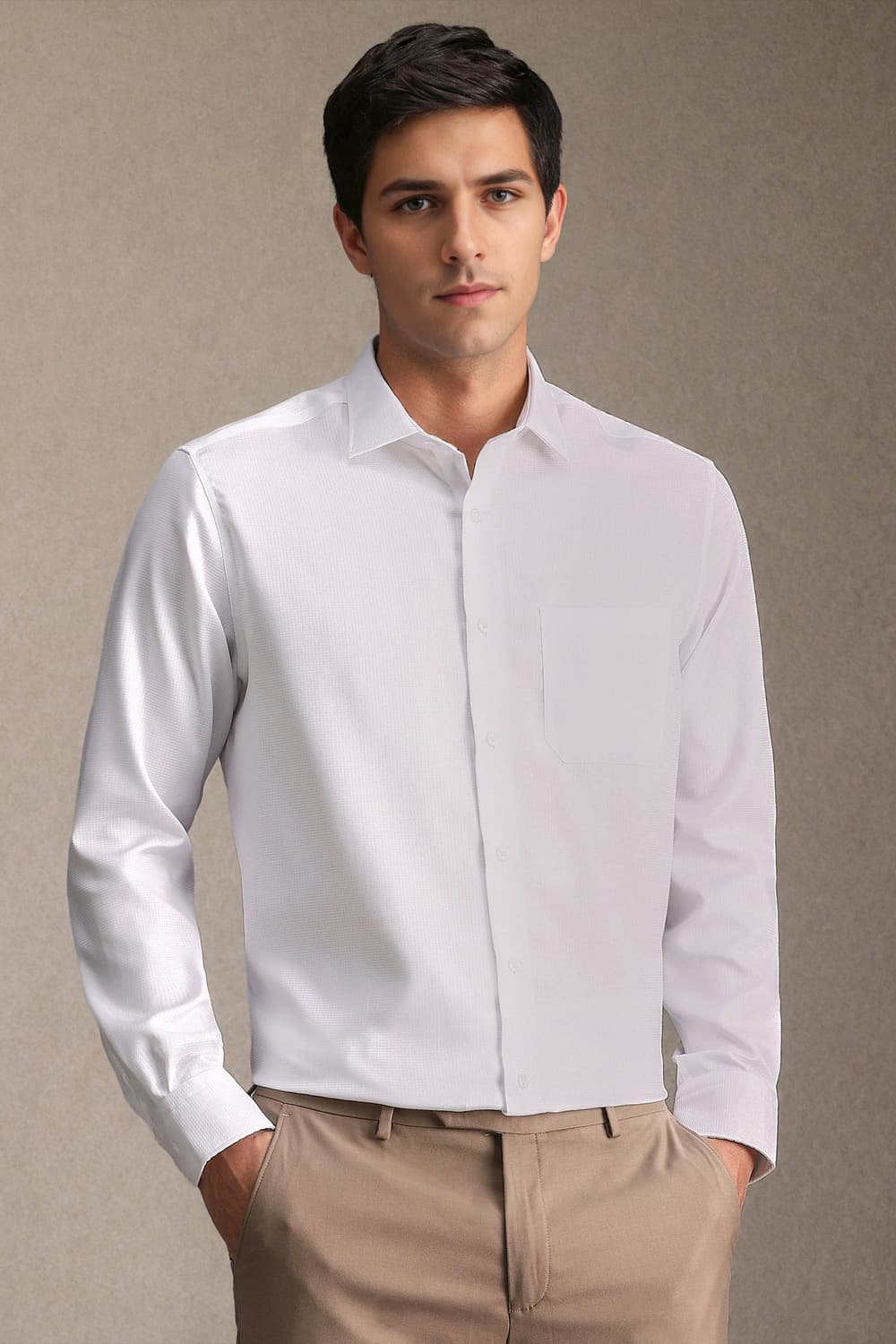 Men White Classic Fit Textured Full Sleeves Formal Shirt | Louisphilippe Men White Classic Fit Textured Full Sleeves Formal Shirt | Louisphilippe