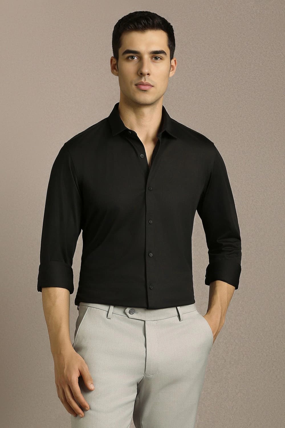 Men Black Solid Full Sleeves Casual Shirt | Louisphilippe Men Black Solid Full Sleeves Casual Shirt | Louisphilippe