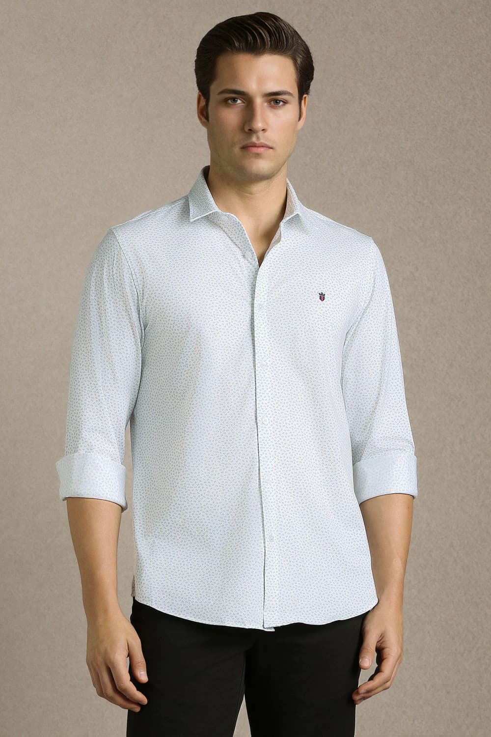 Men White Print Full Sleeves Casual Shirt | Louisphilippe Men White Print Full Sleeves Casual Shirt | Louisphilippe