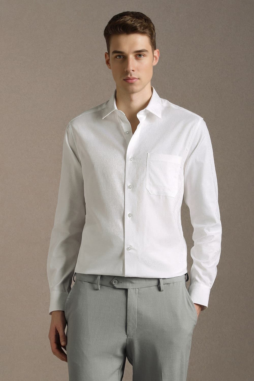 Men White Classic Fit Textured Full Sleeves Formal Shirt | Louisphilippe Men White Classic Fit Textured Full Sleeves Formal Shirt | Louisphilippe