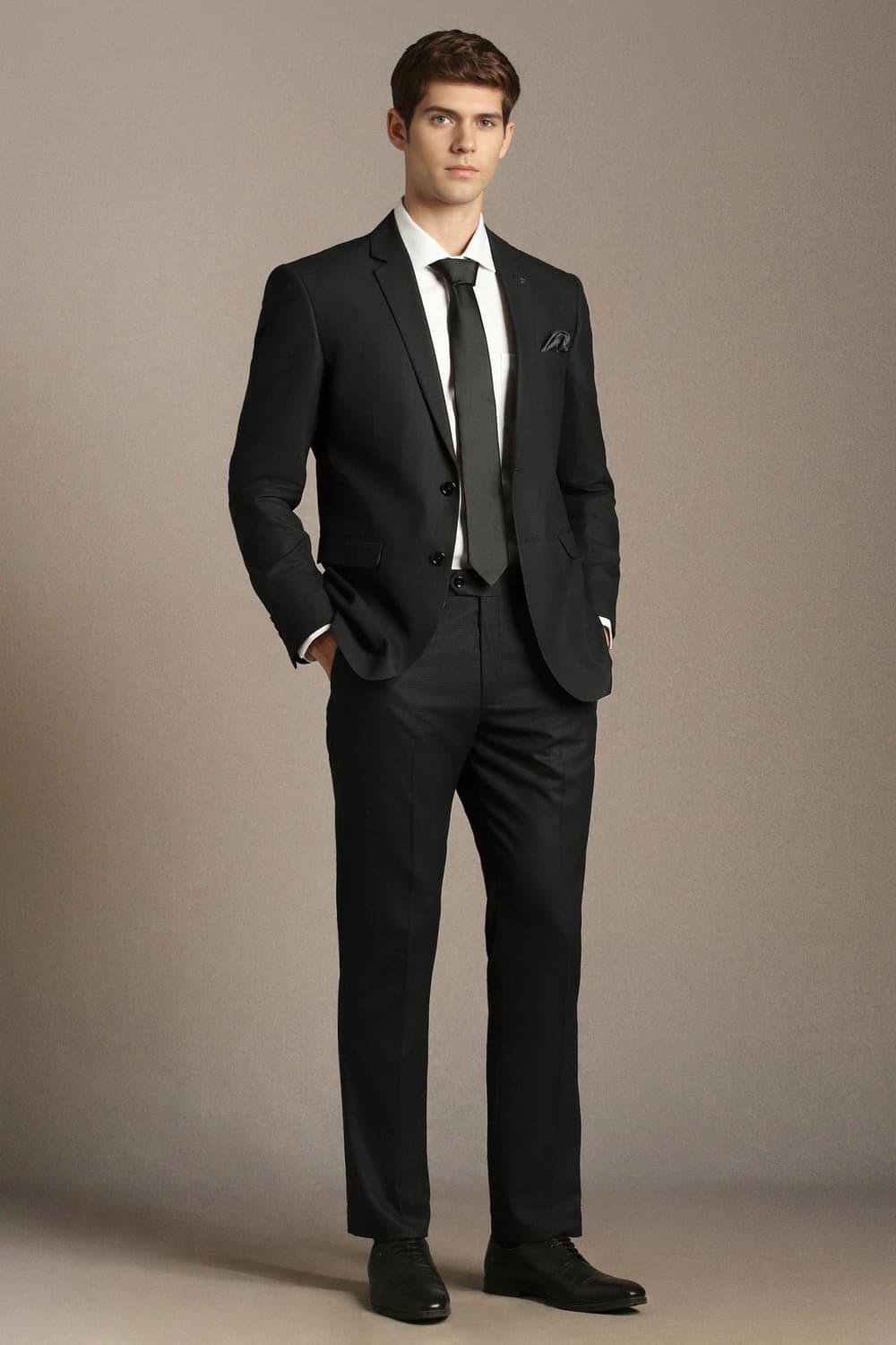 Men Black Textured Formal Two Piece Suit | Louisphilippe Men Black Textured Formal Two Piece Suit | Louisphilippe