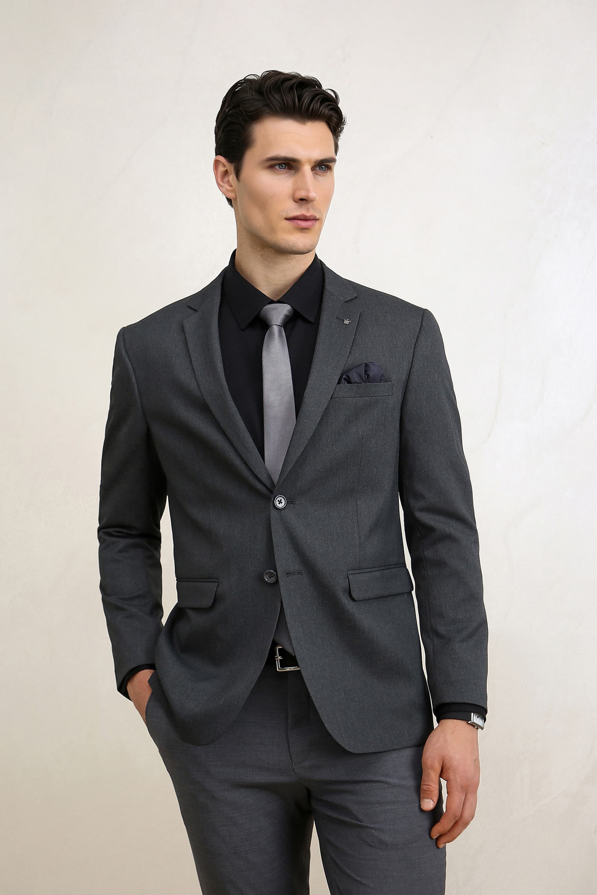 Men Charcoal Slim Fit Solid Formal Blazer | Louisphilippe Men Charcoal Slim Fit Solid Formal Blazer | Louisphilippe