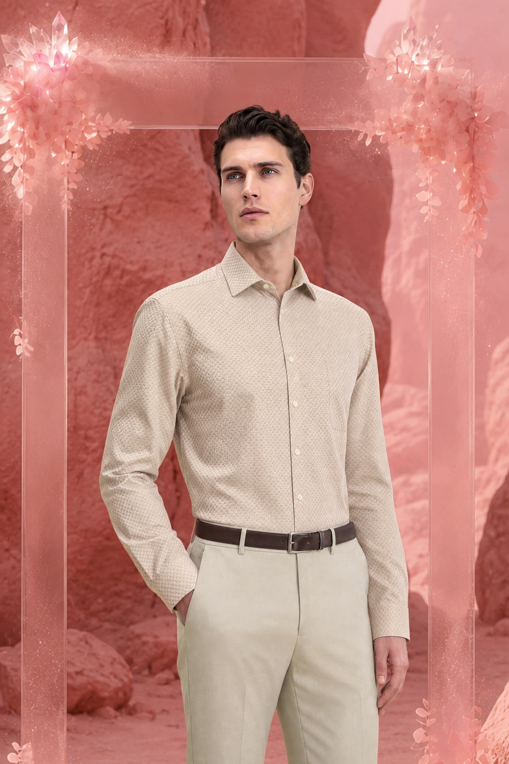 Men Parchment Beige Wrinkle-Free Permapress Shirt | Louisphilippe Men Parchment Beige Wrinkle-Free Permapress Shirt | Louisphilippe