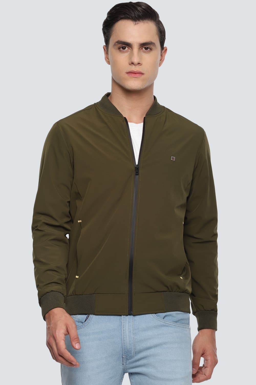 Men Casual Olive Solid Jacket | Louisphilippe Men Casual Olive Solid Jacket | Louisphilippe