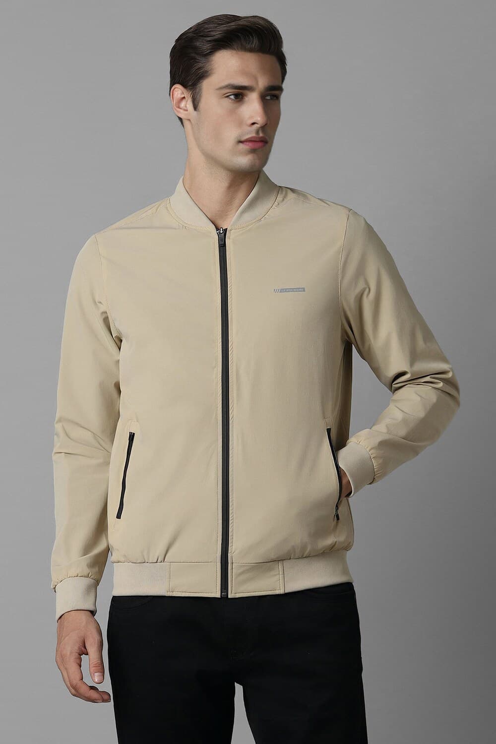 Men Casual Beige Solid Jacket | Louisphilippe Men Casual Beige Solid Jacket | Louisphilippe