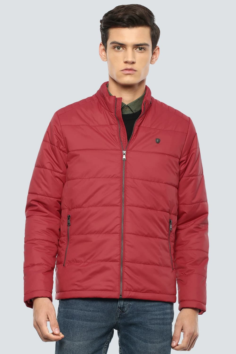 Men Casual Red Textured Jacket | Louisphilippe Men Casual Red Textured Jacket | Louisphilippe
