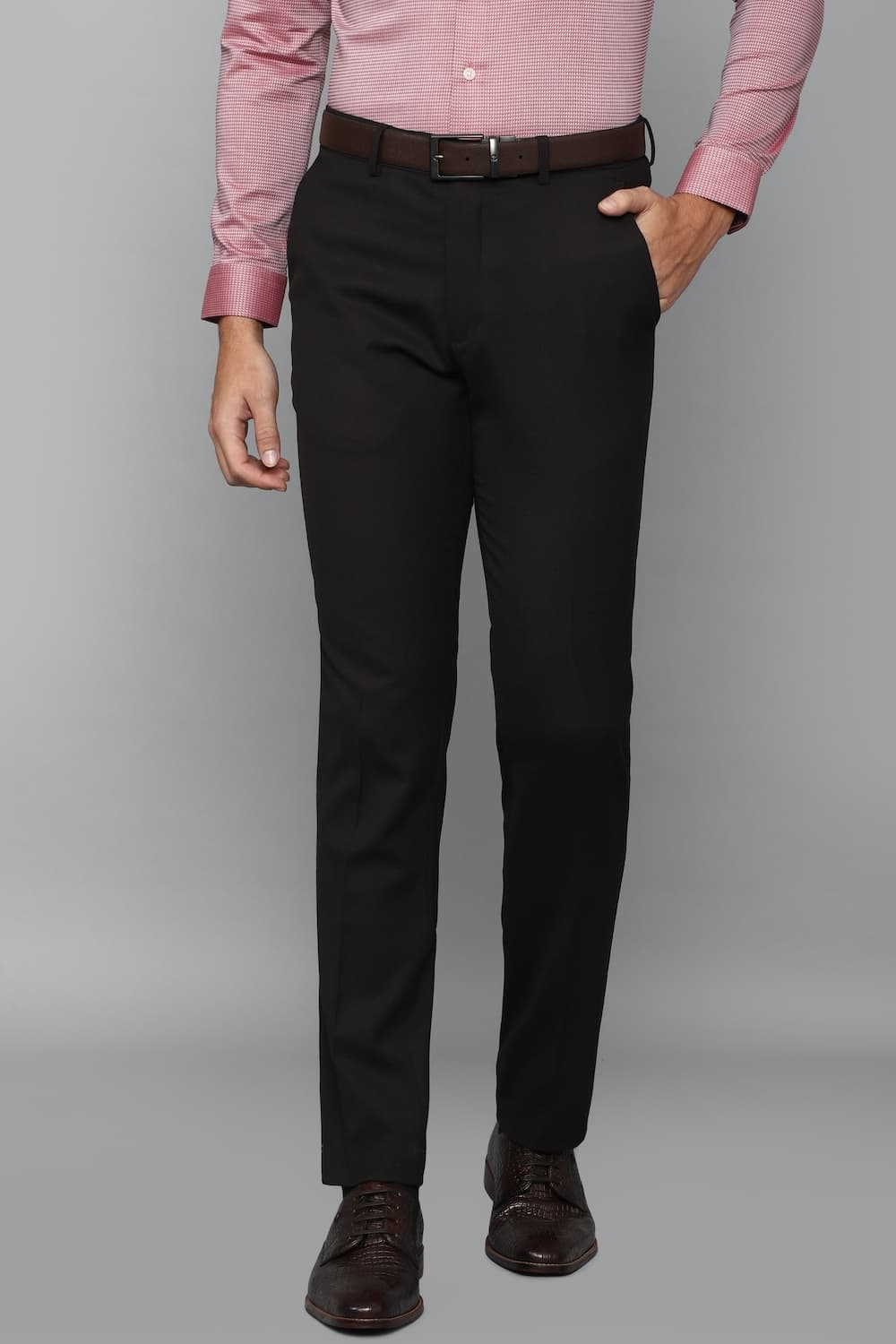 Men Black Slim Fit Solid Flat Front Formal Trousers | Louisphilippe Men Black Slim Fit Solid Flat Front Formal Trousers | Louisphilippe