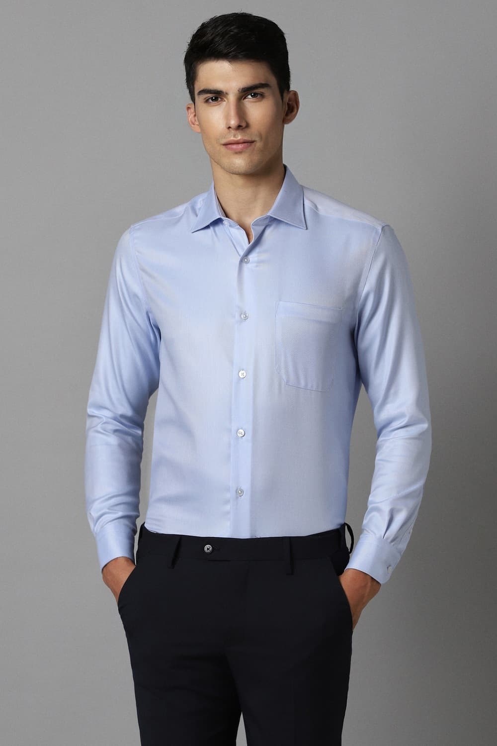 Men Blue Classic Fit Full Sleeves Formal Shirt | Louisphilippe Men Blue Classic Fit Full Sleeves Formal Shirt | Louisphilippe