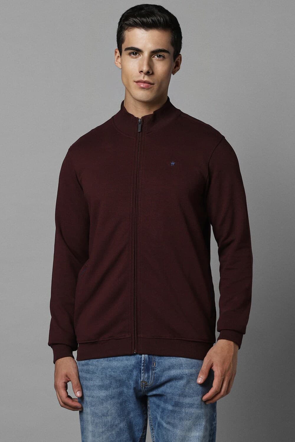 Men Casual Maroon Solid Sweatshirt | Louisphilippe Men Casual Maroon Solid Sweatshirt | Louisphilippe