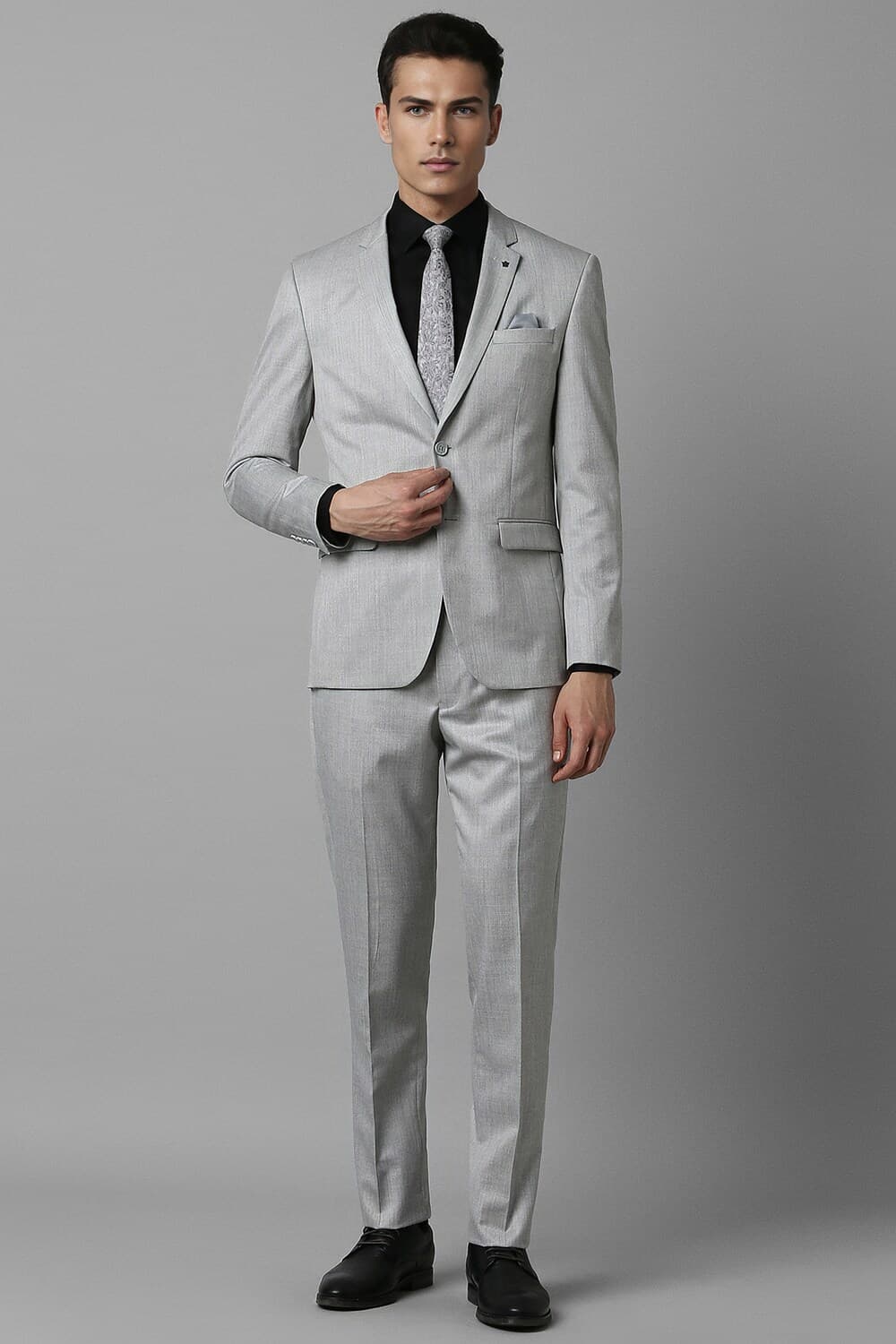 Men Grey Slim Fit Textured Formal Two Piece Suit | Louisphilippe Men Grey Slim Fit Textured Formal Two Piece Suit | Louisphilippe