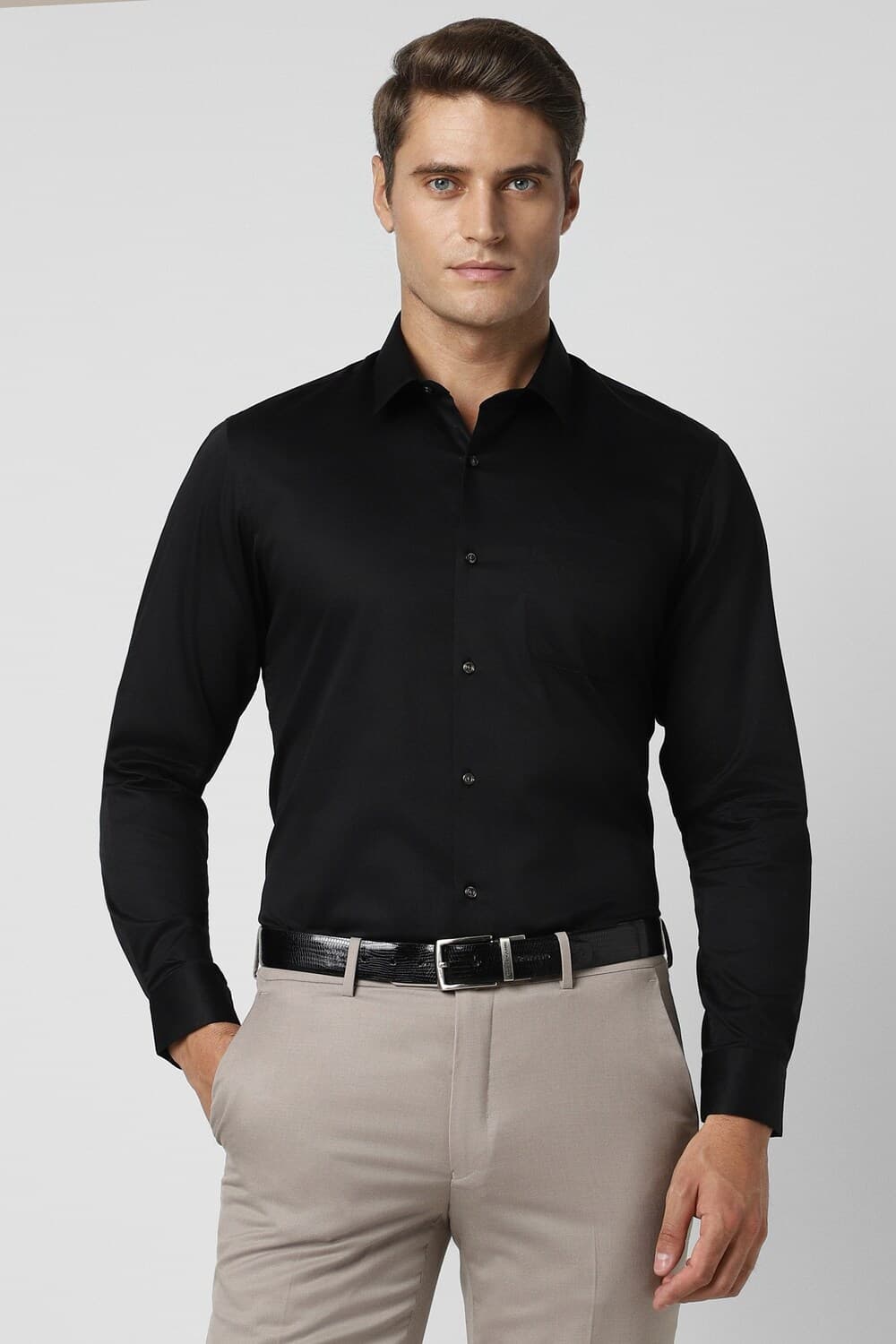 Men Black Regular Fit Full Sleeves Formal Shirt | Peterengland Men Black Regular Fit Full Sleeves Formal Shirt | Peterengland