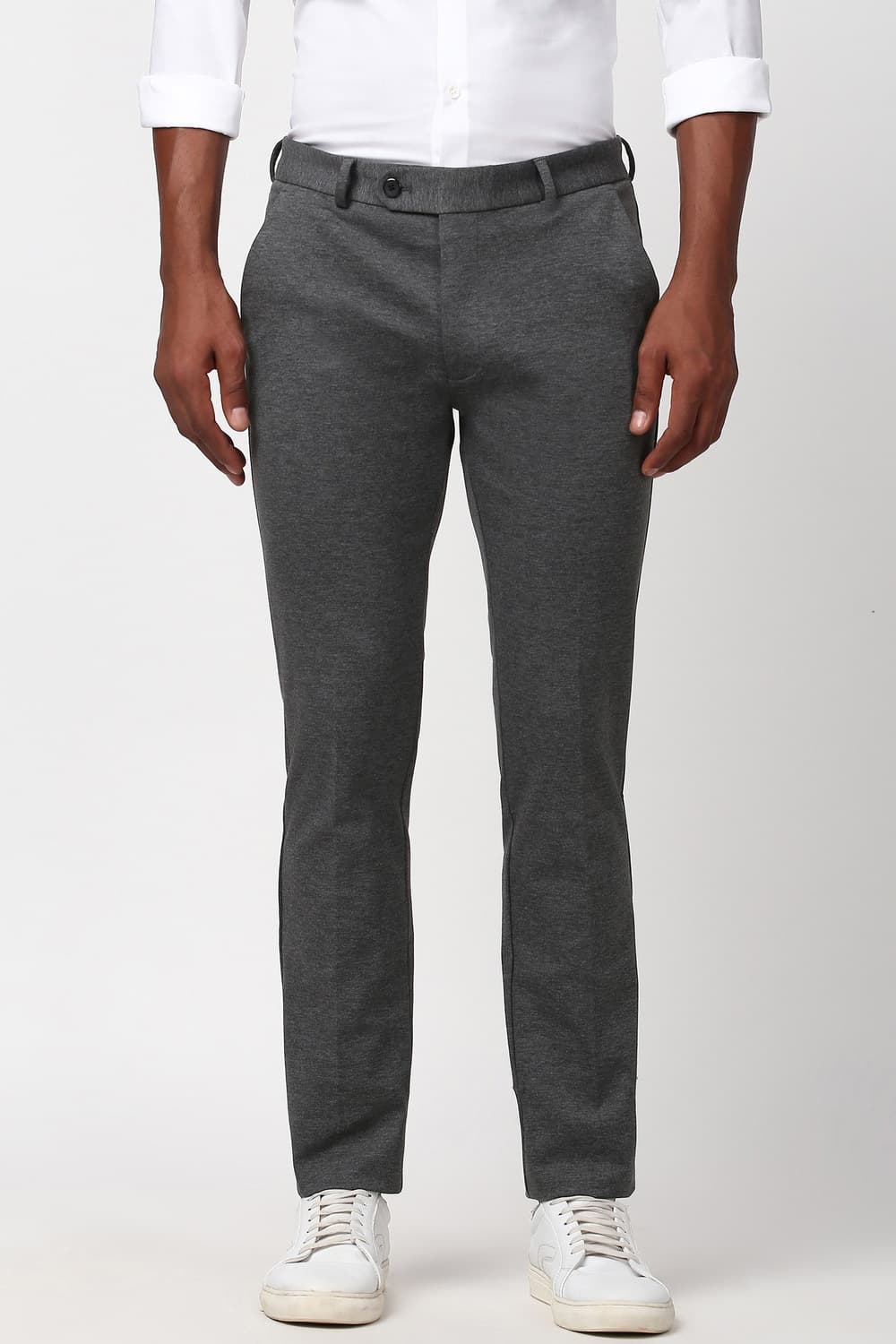 Men Grey Textured Trousers | Peterengland Men Grey Textured Trousers | Peterengland