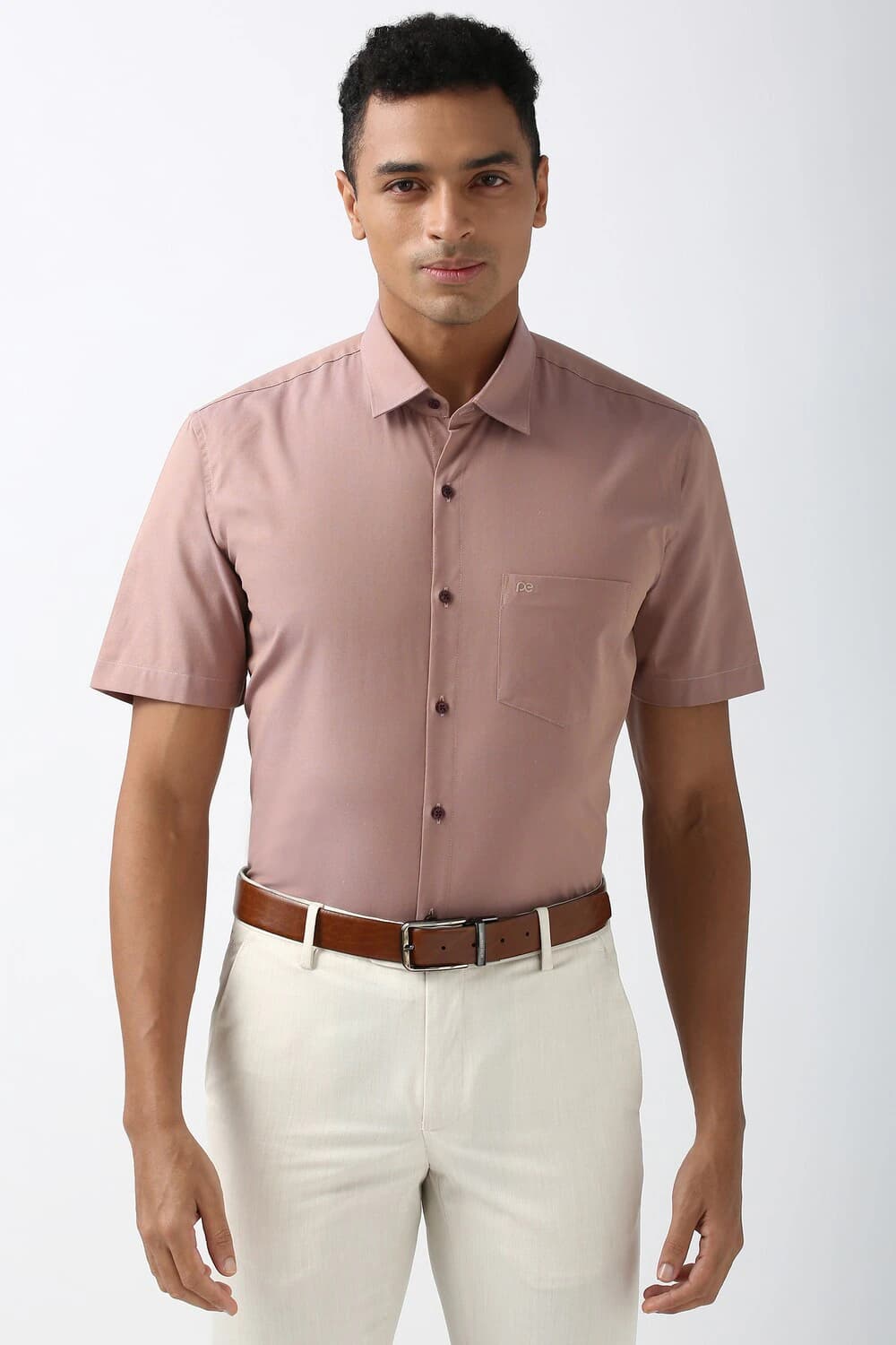 Men Pink Regular Fit Half Sleeves Formal Shirt | Peterengland Men Pink Regular Fit Half Sleeves Formal Shirt | Peterengland