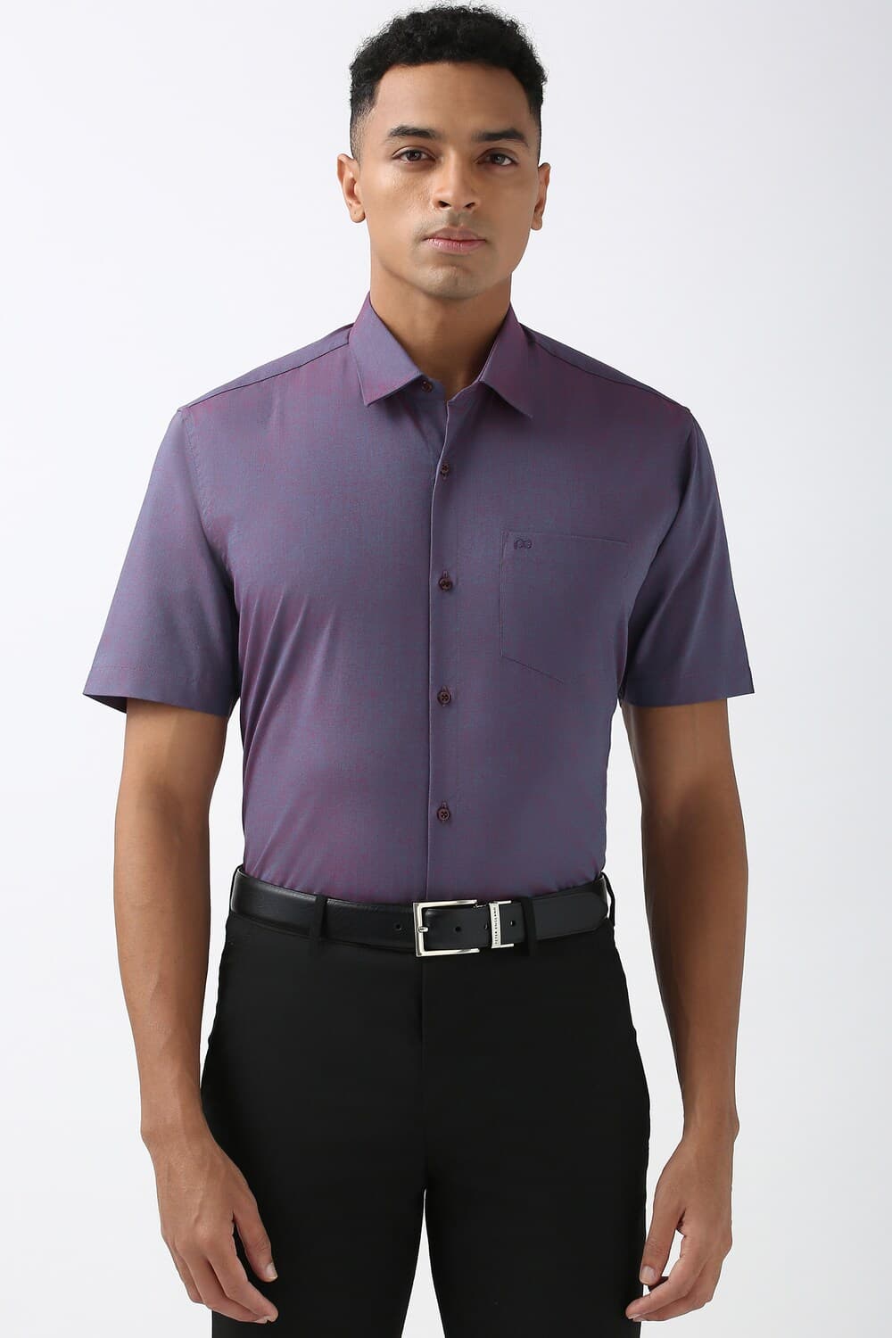 Men Purple Regular Fit Half Sleeves Formal Shirt | Peterengland Men Purple Regular Fit Half Sleeves Formal Shirt | Peterengland
