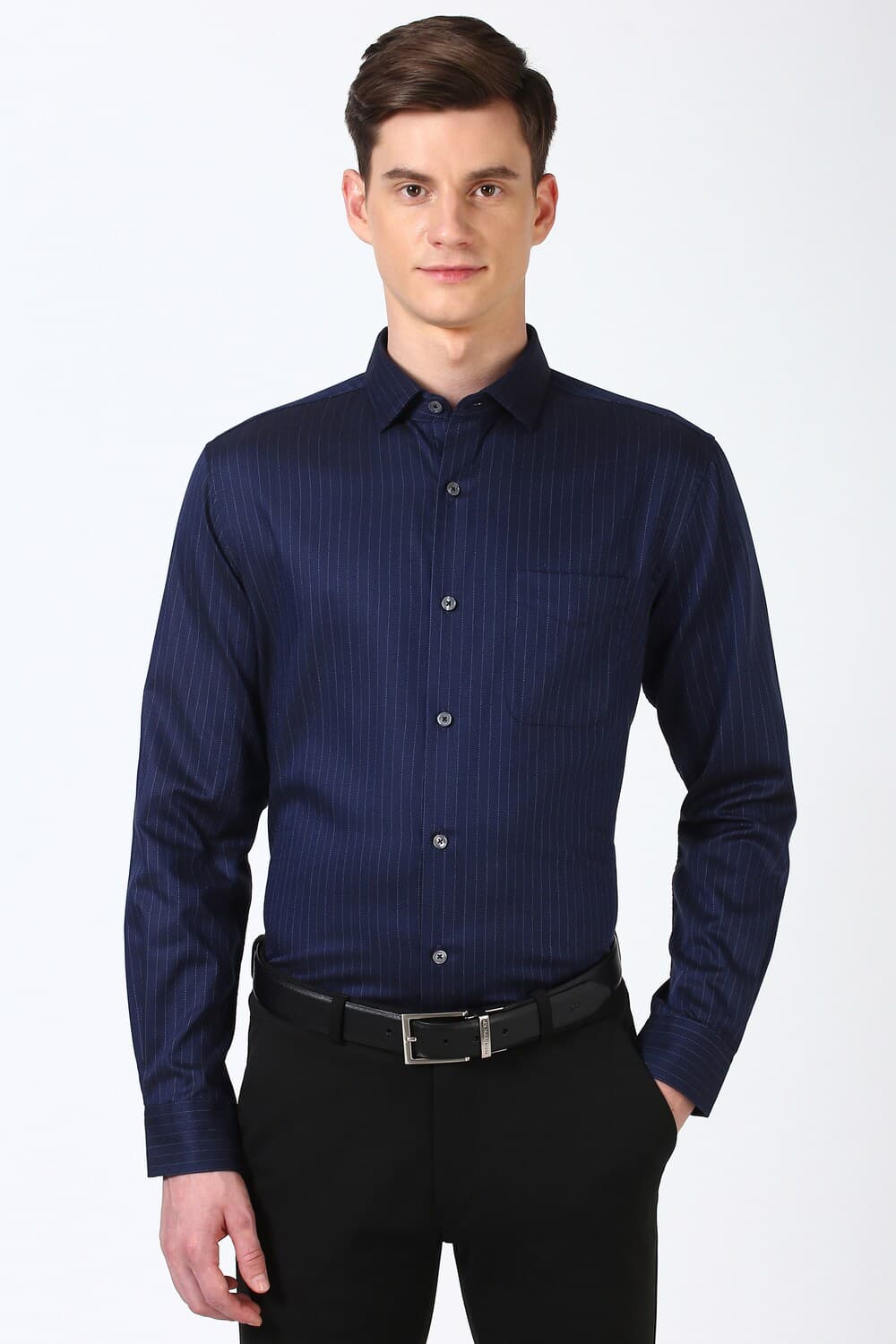 Men Navy Regular Fit Full Sleeves Formal Shirt | Peterengland Men Navy Regular Fit Full Sleeves Formal Shirt | Peterengland