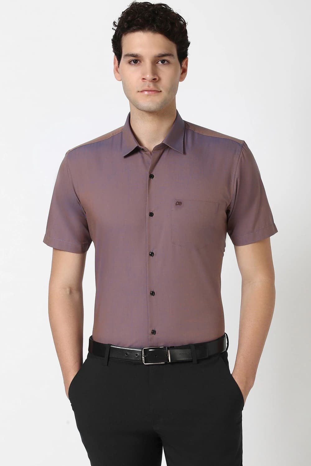 Men Brown Regular Fit Half Sleeves Formal Shirt | Peterengland Men Brown Regular Fit Half Sleeves Formal Shirt | Peterengland